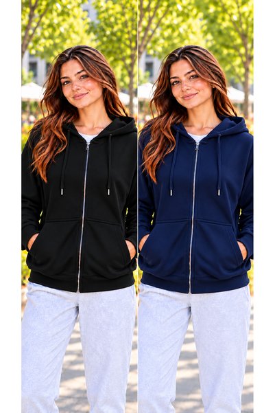 selcia Advantageous 2-Pack Women's Zippered Hooded Sweatshirt Cardigan
