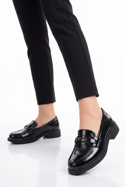 Pierre Cardin Kadın Toka Detaylı Şık Rahat Siyah Parlak Kadın Klasik Casual Ayakkabı Loafer PC-56064