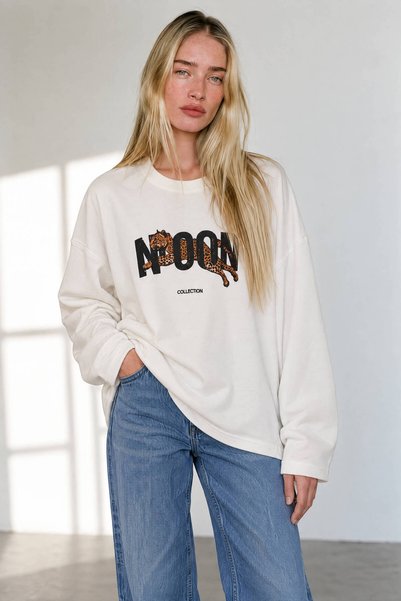 Sue Store Hanorac subțire oversize cu imprimeu ghepard alb