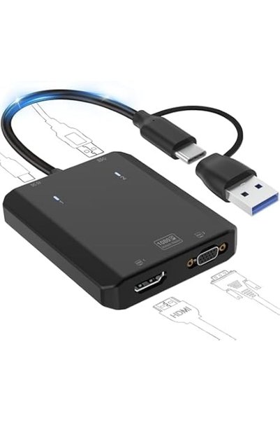 KASTWAVE محول USB إلى HDMI وVGA، موسع شاشة مزدوج 1 إلى 2، بطاقة رسومات خارجية...