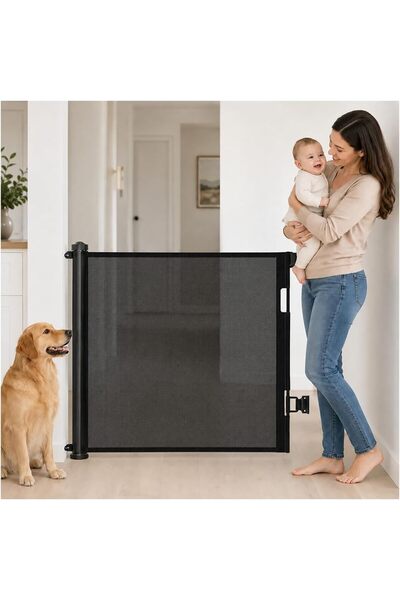 urevo Retractable Safety Gate for Children and Pets, Mesh Gate with Drill-Mou...