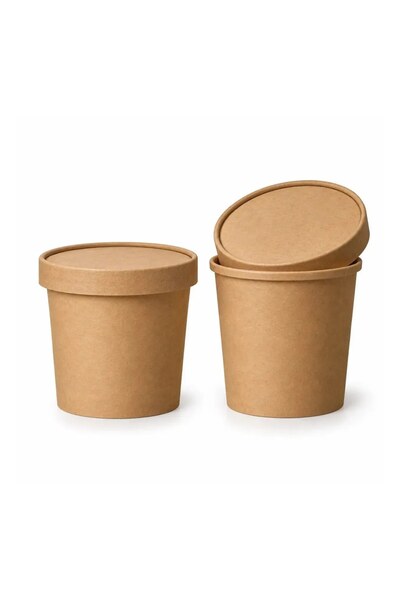 OEM Bol Supă din Carton Kraft Natur cu Capac, 16 / 26 oz – 25 buc/set – BOL S...