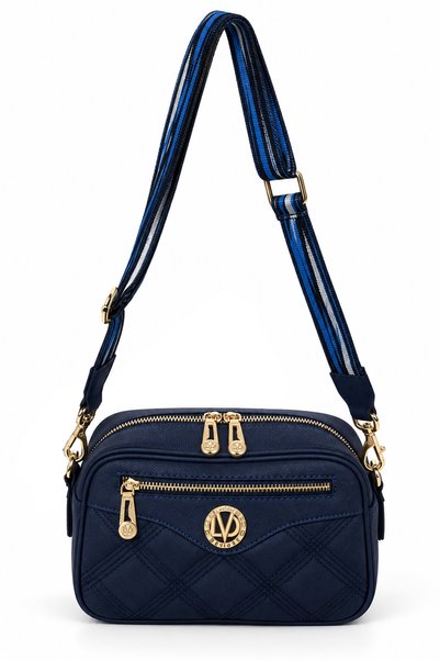 Levidor Navy Blue Woven Strap Quilted Women's Crossbody and Shoulder Bag