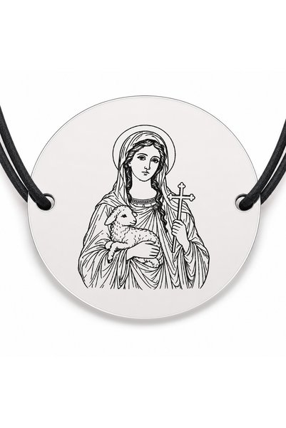 Simoshop Brățară argint 925 cu bănuț Sfânta Muceniță Agnia, șnur negru reglabil