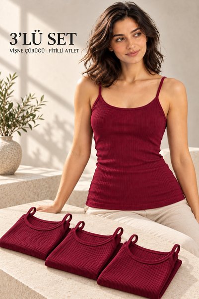 Bravie 3-Pack Thin Straps Flexible Ribbed Basic Undershirt