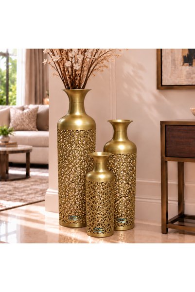 PixelsFurniture طقم مزهريات (فازات) 3 قطع فازات معدنية فاخرة من بكسل الأثاث, ...