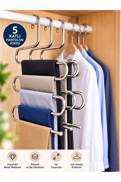 rozemara 5 katlı Pantolon askısı-Elbise askısı-Eşarp askısı-Kıyafet askısı