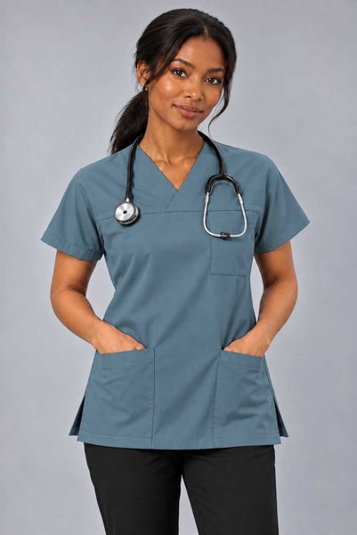 EMİR MEDİKAL (E-Flex) Sea Green Lycra Women's Single Top Non-Ironing Nurse and Doctor Uniform Scrubs Hospital Uniform