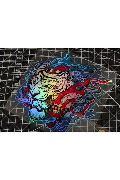 ÖZGÜL REKLAM Hologramlı Samuray Kaplan Sticker / Hologram Aslan Sticker / Ara...