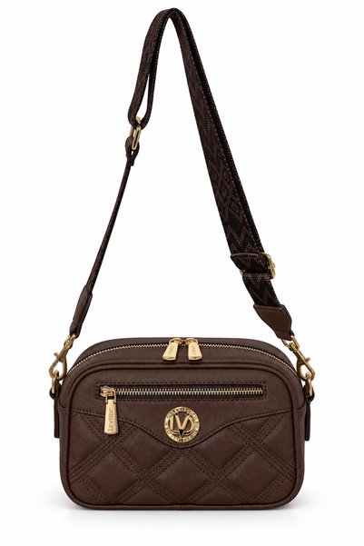 Levidor Bitter Brown Woven Strap Quilted Women's Crossbody and Shoulder Bag