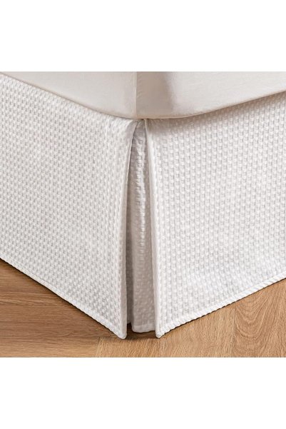 MIYE Pleated Waffle Weave Bed Skirt, Tailored Dust Ruffle 14 Inch Drop Easy F...