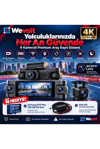 Wevolt HB-6000 (128 GB HAFIZA KARTI + PARK KİTİ HEDİYE) PREMİUM 4K 4 KAMERALI...