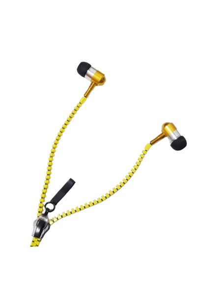 OEM Zipper headphones with microphone, powerful X-Bass PRO sound, yellow color