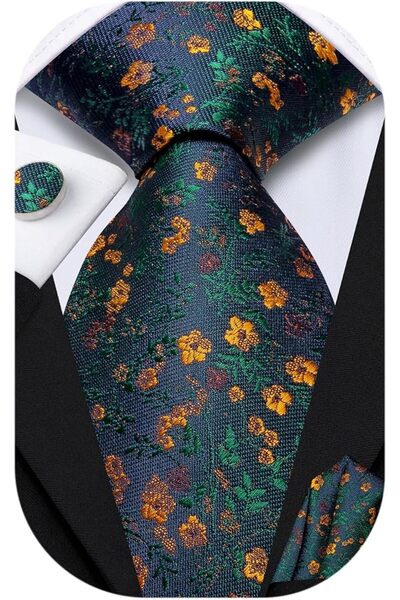 Dubulle Mens Paisely Silk Tie for Men Necktie and Pocket Square Set