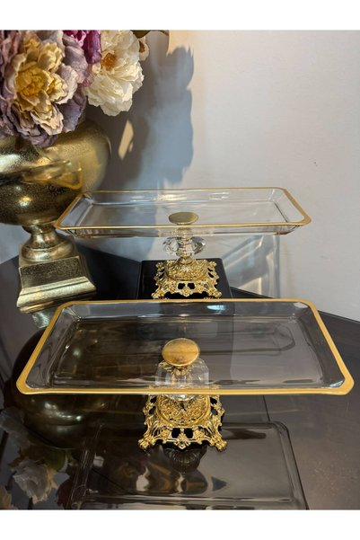 Santara Avangarde Gold Cast Iron Footed Gilded 2-Piece Rectangular Presentati...