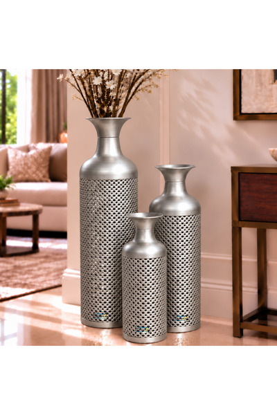 PixelsFurniture طقم مزهريات (فازات) 3 قطع فازات معدنية فاخرة من بكسل الأثاث, ...
