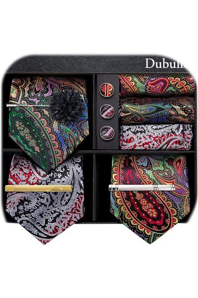Dubulle Mens Paisely Silk Tie for Men Necktie and Pocket Square Set