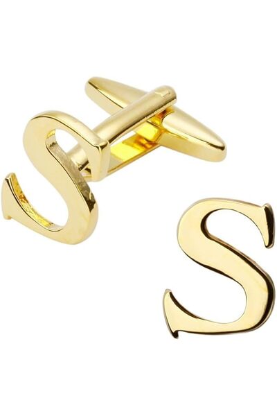 GENERAL Initial Gold Cufflinks for Men – Stainless Steel Monogram Letter Cuff...