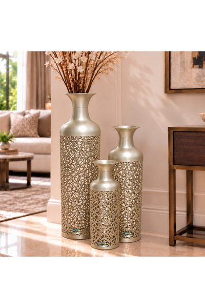 PixelsFurniture طقم مزهريات (فازات) 3 قطع فازات معدنية فاخرة من بكسل الأثاث, ...