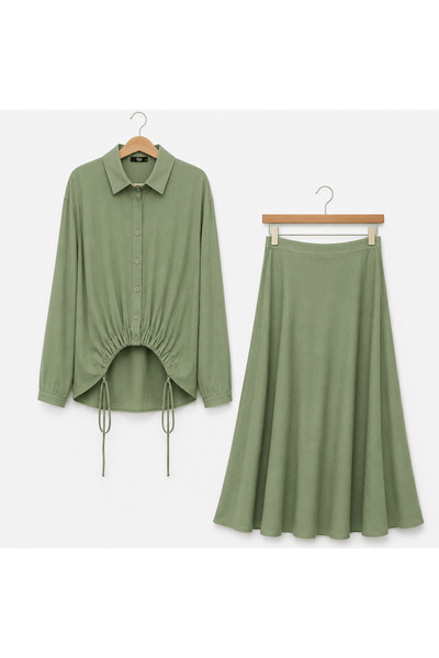 Hepsi Moda Gathered Front Skirt Suit - Green