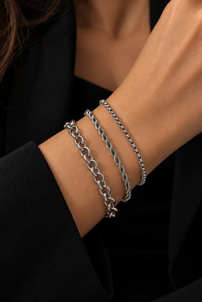 Adata Jewelry Steel 3-Piece Women's / Men's Combination Bracelet Set / Twiste...