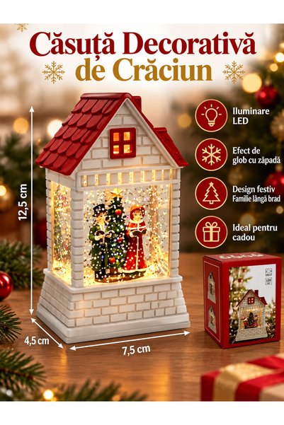 Generic Brand Διακοσμητικό Σπίτι Χριστουγέννων με LED, Χιονόμπαλα, Οικογένεια...