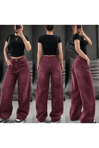 Weekeep Bordo Retro Baggy Jean Pantalon