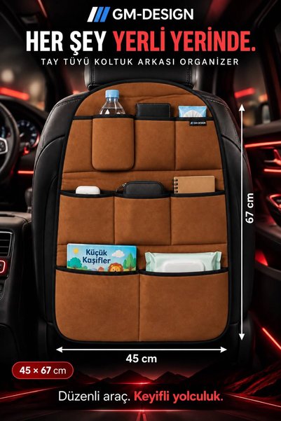 GM-DESIGN Araç İçi Eşya Düzenleyici - Taba Tay Tüyü Koltuk Arkası Organizer