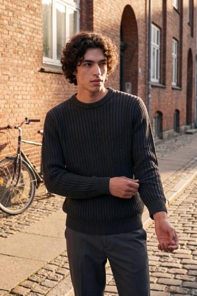Jack & Jones Erkek Kazak Bisiklet Yaka Triko Antrasit JJJAXON