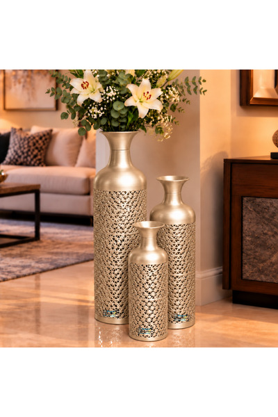 PixelsFurniture طقم مزهريات (فازات) 3 قطع فازات معدنية فاخرة من بكسل الأثاث, ...