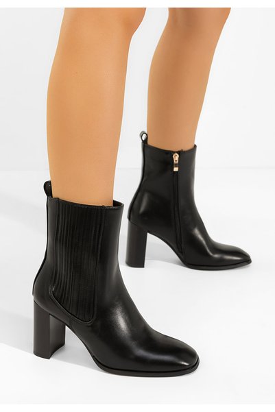 B T Shoes Μαύρα μποτάκια Καλίσα με χοντρό τακούνι