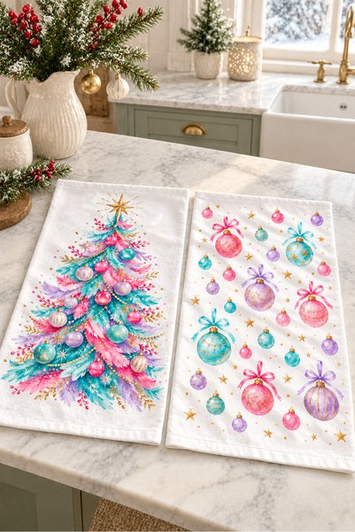 Evmila Pastel Candy Tree Colorful Pine Tree Pink Blue Lilac Christmas Pattern...