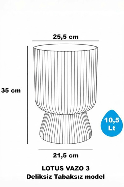 TEMMUZ HOME Dekoratif Lotus Saksı Vazo No 3 İç ve Dış Mekan Saksısı - 10,5 Litre (Deliksiz ve Tabaksız Model)