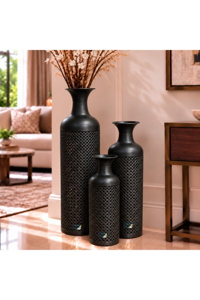 PixelsFurniture طقم مزهريات (فازات) 3 قطع فازات معدنية فاخرة من بكسل الأثاث, ...