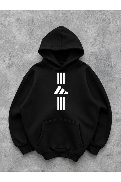 DEEPSENCE Hanorac negru cu glugă, design în dungi
