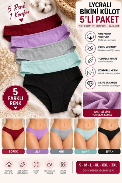 atastore2017 Women's Lycra Bikini Panties 5-Pack, Soft Fabric, Casual Women's...