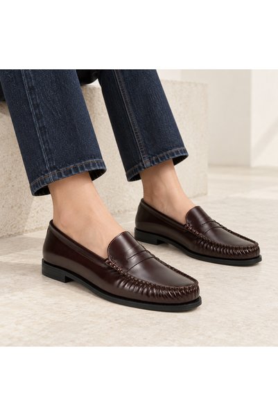 a ayak&kabım official Ayakkabimofficial Women's Genuine Leather Brown Open Loafer Moccasin Shoes Varenna