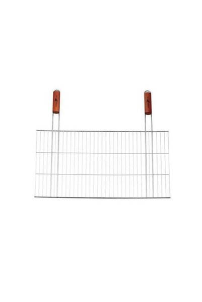 OEM Grill, pentru gratar, dreptunghiular, cromat, maner lemn, 68x38 cm