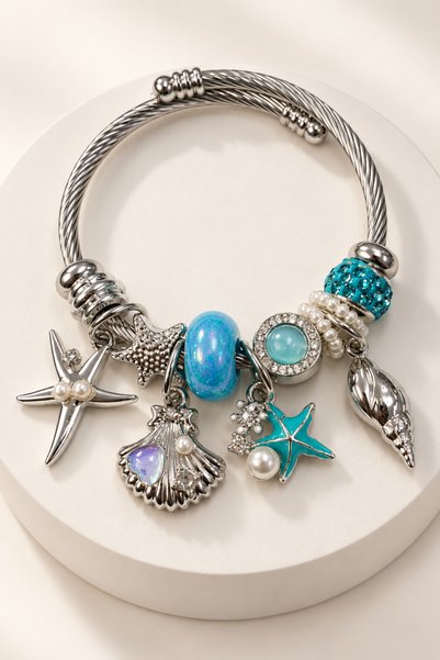 MakeWell Children's Boy's Sea Figured Charm Steel Bracelet – Small Size Tarni...