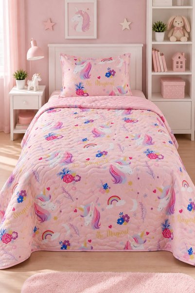 Eponj Home Σετ Καπιτονέ Καλύμματα Κρεβατιού Μονό MagicAl Ροζ