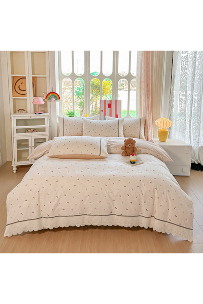 OEM 100% Cotton Duvet Cover Set , 4 pieces, cherry pattern, BCP402