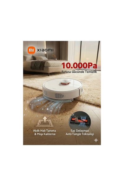 Xiaomi Akıllı Robot Süpürge ve Paspas Yüksek Emiş Gücü Çoklu Harita Desteği Otomatik Şarj Özellikli, Uygulama Üzerinden Kontrol + Tiftik Cihazı (Onerous)