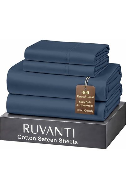 RUVANTI ملاءات سرير من القطن العضوي 100%، مقاس كينج، نسيج بيركال، معتمدة من G...