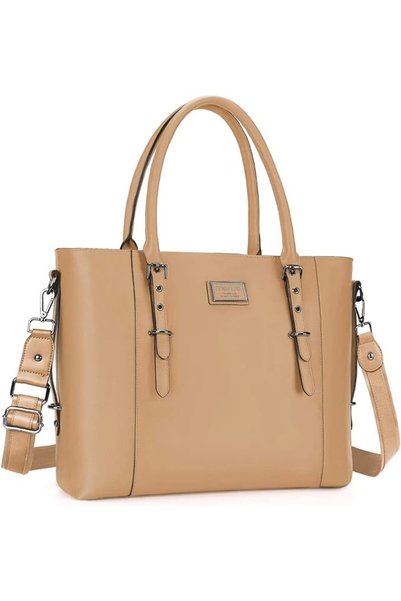 Mosiso Laptop Tote Bag, PU Leather Shoulder Bag