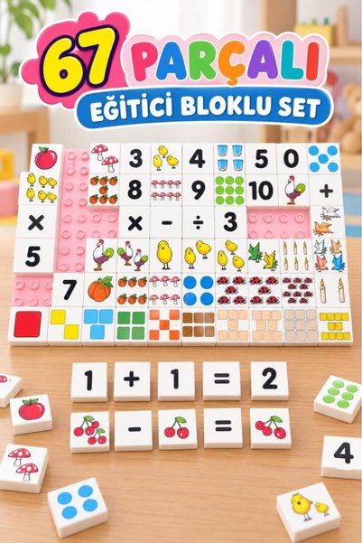 Tıfıl Toys 67-Piece Educational Block Set with Numbers and Visual Explanation...