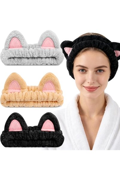 GENERAL YelaJoy 3 PCS Spa Headband,Cat Ear Face Wash Makeup Hair Band