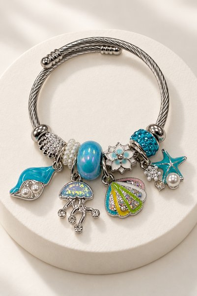 MakeWell Children's Boy's Sea Figured Charm Steel Bracelet – Small Size Tarni...