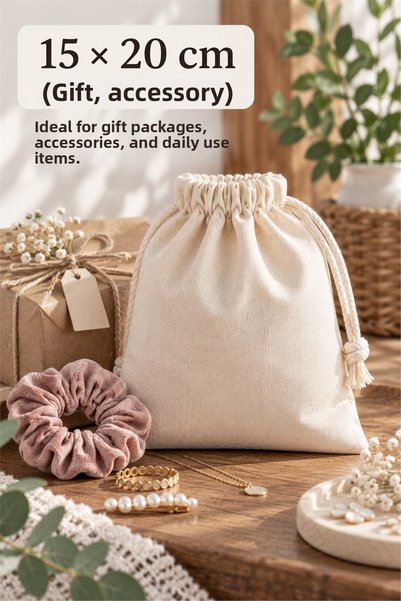 cotton maison حقيبة قماشية من القطن الطبيعي مقاس 15x20 سم، 10 قطع - حقيبة متعددة الأغراض برباط للهدايا والمطبخ والتخزين