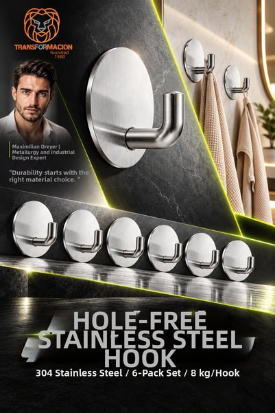 Transformacion 6-Piece Stainless Steel Adhesive Clothes Hanger Set with 8 kg ...