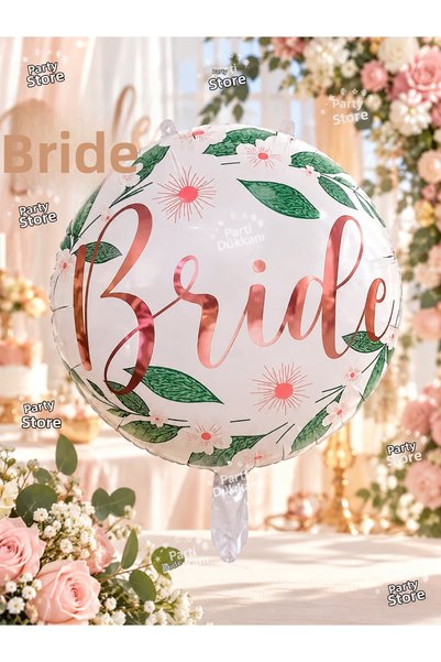 Parti Dükkanı Bride Written Foil Balloon 18 Inch (45 cm) – Rose Gold Floral P...